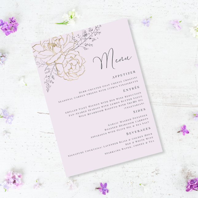 Elegant Purple Gold Floral Wedding Menu (Creator Uploaded)