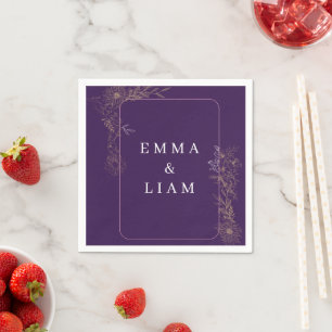 Elegant Purple Gold Floral Wedding Napkin
