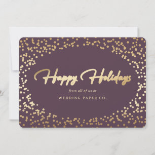 Elegant Purple Gold Foil Hand Lettered Business Holiday Card