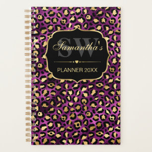 Elegant Purple & Gold Foil Leopard Spots Monogram Planner