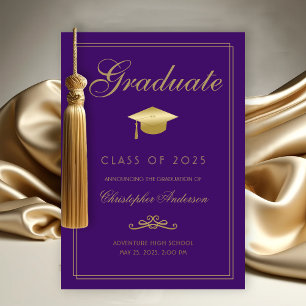 Elegant Purple Gold Formal Script Graduation Announcement