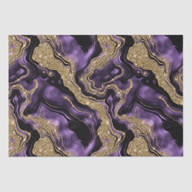 Elegant Purple & Gold Glitter Agate Birthday Tissue Paper (Front)