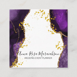*~* Elegant Purple Gold Glitter Agate Modern Square Business Card