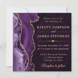 Elegant Purple Gold Glitter Agate Wedding Invitation