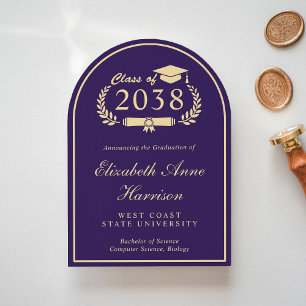 Elegant Purple Gold Graduation Announcement