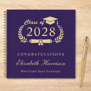Elegant Purple Gold Graduation Party Guest Book
