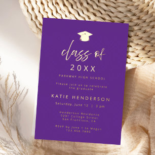 Elegant Purple & Gold Graduation Party Invitation