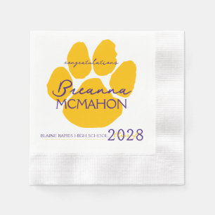 Elegant Purple & Gold Graduation Pawprint Paper Napkin