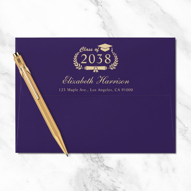 Elegant Purple Gold Graduation Return Address Envelope (Creator Uploaded)
