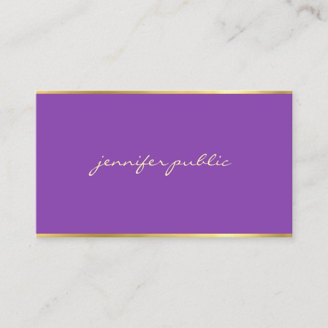 Elegant Purple Gold Hand Script Artistic Elite Business Card (Front)