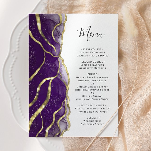 Elegant Purple Gold Ink Wedding Menu (Creator Uploaded)
