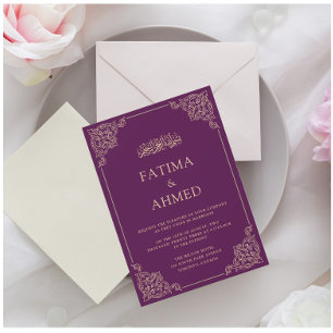 Elegant Purple Gold Islamic Muslim Wedding Invitation