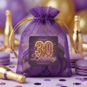 Elegant Purple Gold Jewel 30th Birthday Party Square Sticker