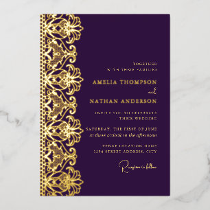 Elegant Purple Gold Lace Wedding Foil