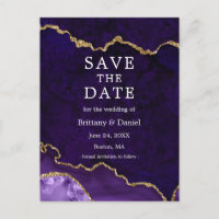 Elegant Purple Gold Marble Geode Save The Date