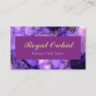 Elegant Purple & Gold Marble Nail Technician Card