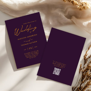 Elegant Purple Gold Modern Typography RSVP Wedding Invitation