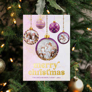 Elegant Purple & Gold Ornament Photo Christmas