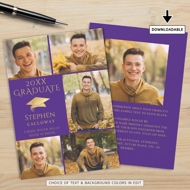 Elegant Purple Gold Photo Collage Graduate Announcement (Creator Uploaded)