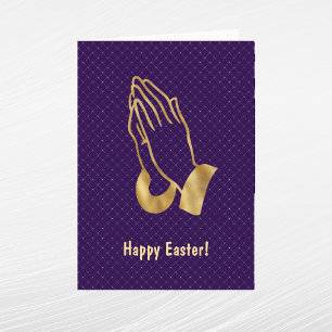Elegant Purple Gold Praying Hands Easter Holiday Card