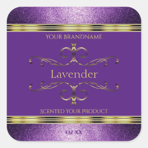 Elegant Purple Gold Product Labels Glitter Borders