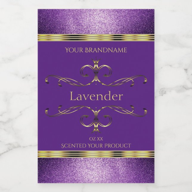 Elegant Purple Gold Product Labels Glitter Borders (Single Label)