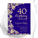 Elegant Purple Gold Roses 40th Birthday Invitation<br><div class="desc">Purple Gold Floral 40th Birthday Party Invitation. Elegant design featuring roses,  faux gold foil and typography script font. Trendy invite card perfect for a stylish female bday celebration. Can be customised to any age. Printed Zazzle invitations or instant download digital printable template.</div>