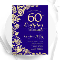 Elegant Purple Gold Roses 60th Birthday