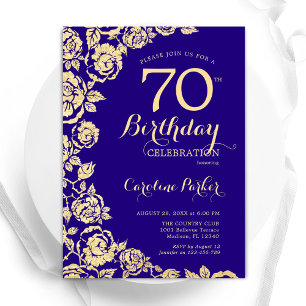 Elegant Purple Gold Roses 70th Birthday Invitation