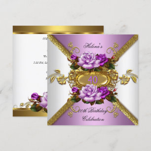 Elegant Purple Gold Roses Birthday Party Invitation