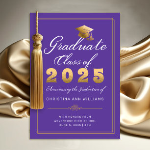 Elegant Purple Gold Script Class of 2025 Graduate Announcement