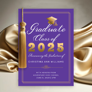 Elegant Purple Gold Script Class of 2025 Graduate Announcement
