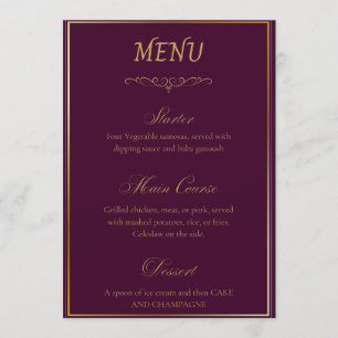 Elegant Purple & Gold Swan Crest Wedding Menu