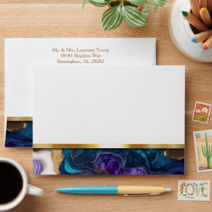 Elegant Purple, Gold, Teal Wedding Stationary Envelope
