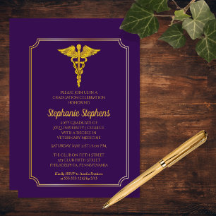 Elegant Purple Gold Veterinary Medicine Grad Party Invitation