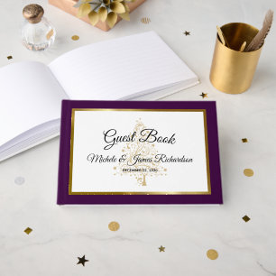 Elegant Purple Gold Winter Holiday Wedding Guest Book