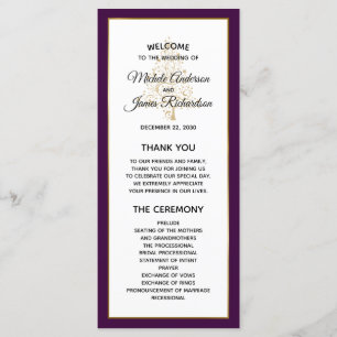 Elegant Purple Gold Winter Holiday Wedding Programme