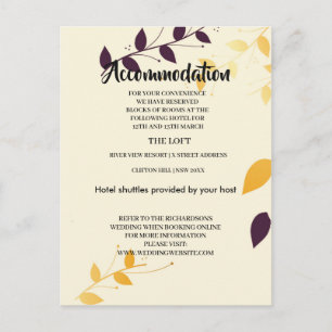 Elegant Purple Golden Leaves Accommodation card