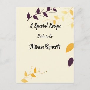Elegant Purple Golden Leaves Bridal Shower Postcard
