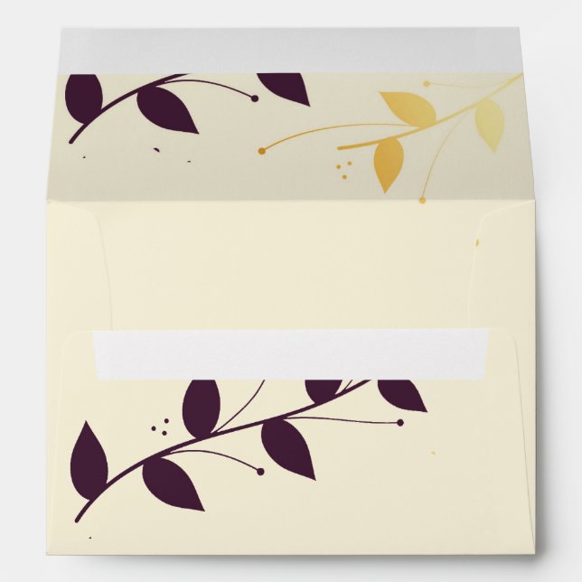 Elegant Purple Golden Leaves Envelope (Back (Bottom))