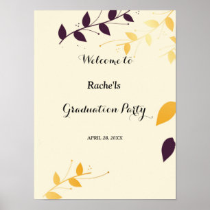 Elegant Purple Golden Leaves Graduation Poster
