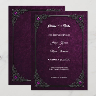 Elegant purple Gothic Save the date Announcement