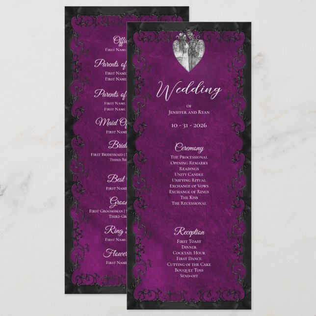 Elegant purple Gothic Wedding Program Menu (Front/Back)
