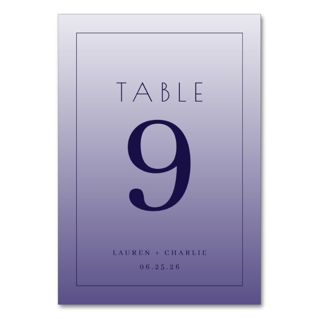 Elegant Purple Gradient Table Number (Front)