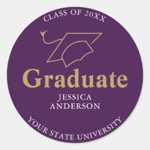 Elegant Purple Graduate Cap Graduation Classic Round Sticker