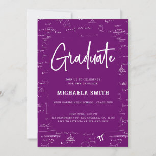 Elegant Purple Graduate Math Photo Graduation Invitation