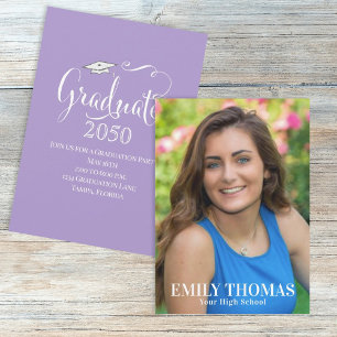 Elegant Purple Graduation Calligraphy Simple Photo Invitation