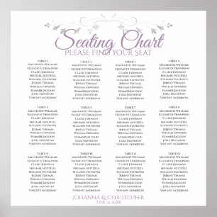 Elegant Purple Gray 12 Table Wedding Seating Chart
