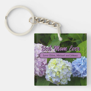 Elegant purple green blue floral hydrangeas  key ring