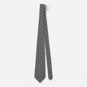 Elegant Purple Green on Dark Grey Floral Pattern Tie